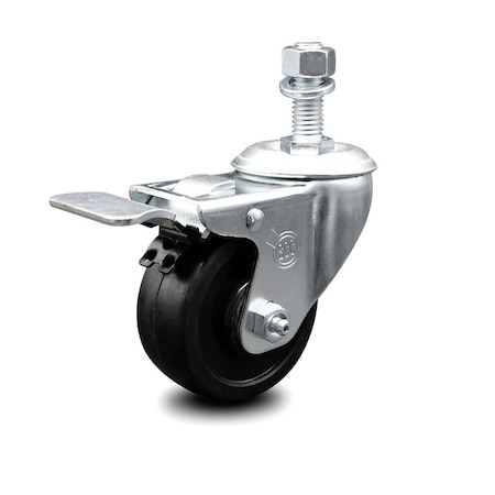 Service Caster 3.5 Inch Soft Rubber Wheel Swivel 12mm Stem Caster with Total Lock Brake SCC SCC-TSTTL20S3514-SRS-M1215